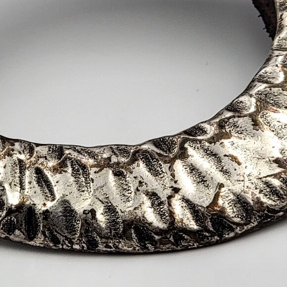 Chicos Brown Adjustable Leather Belt With Textured Silver & Gold Tone Metal Buck - Picture 6 of 16